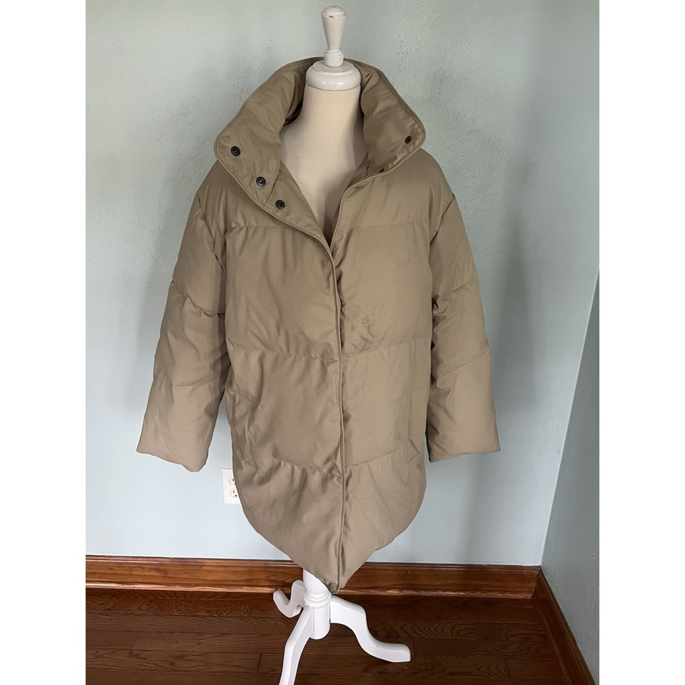 ASOS Khaki Ruched Puffer Sleeve Winter Coat Jacket Trench Cabincore Collar‎ Sz 4